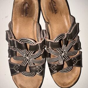 Clarks Brown Sandals with Floral Cutout Design